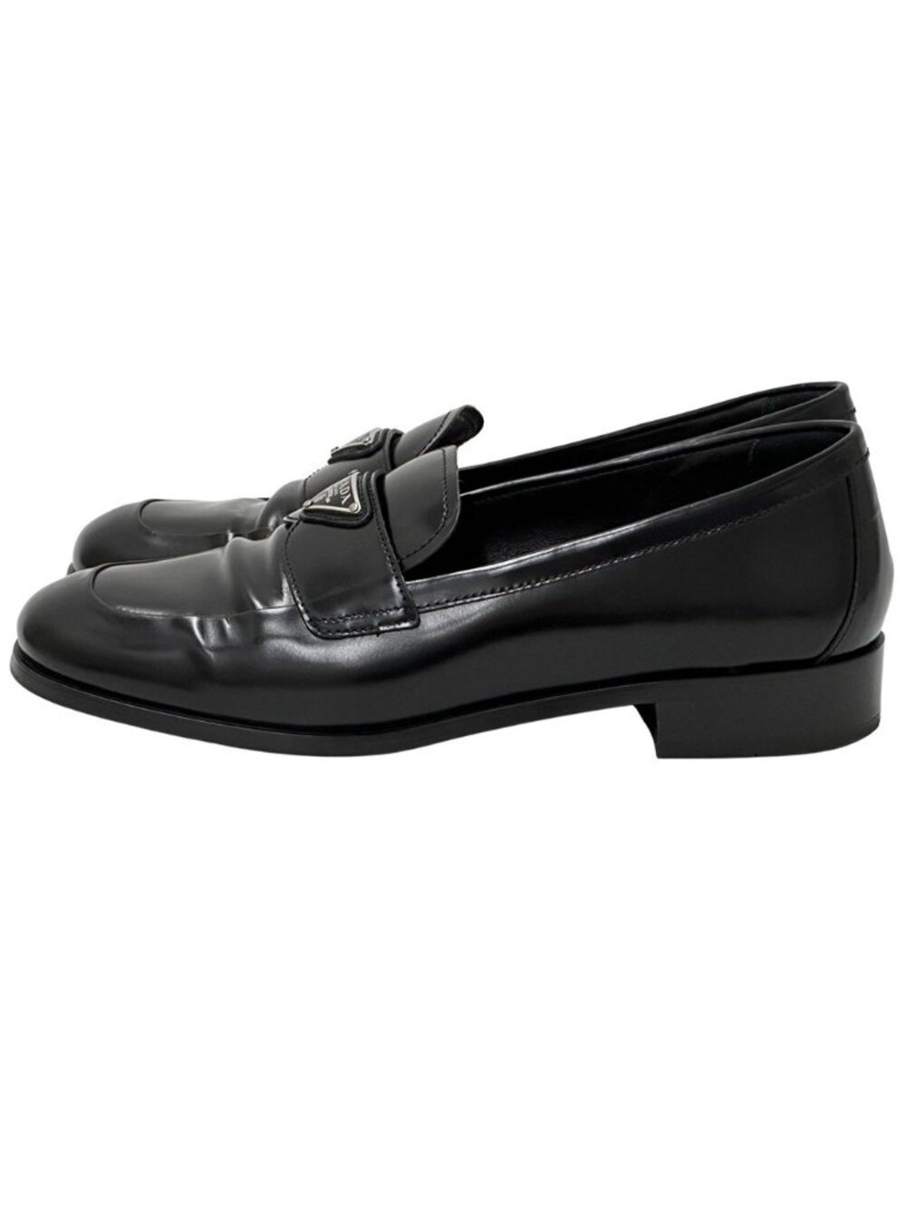 Prada Leather Shoes Triangle Logo Loafers Black 39 Simple - Picture 2 of 15